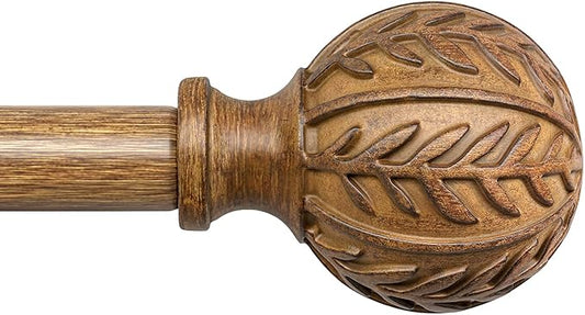 Boho Wood Curtain Rods for Windows 48 to 84 inch,1" Adjustable Heavy Duty Window Curtain Rod with Imitation Wood Grain Finials,Rustic Decorative Drapery Rods Set,Size:36-88'',Natural Wood