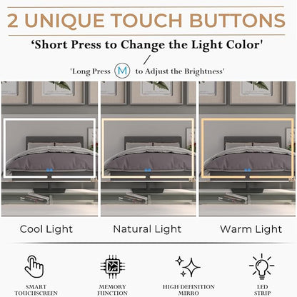 Vanity Mirror with Lights, 23.27 x 17.7 Inch LED Makeup Mirror, Lighted Makeup Mirror with Dimmable 3 Modes, Smart Touch Control, Aluminum Frame and Tempered Glass Base, Bronze