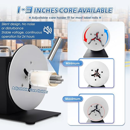 Automatic Label Rewinder Speed-Adjustable Label Rewinding Machine, Synchronized with Printer, Adjustable Core Holder 1"- 3", Label Width 120mm/4.72 inch,Roll Diameter 185mm/7.28"