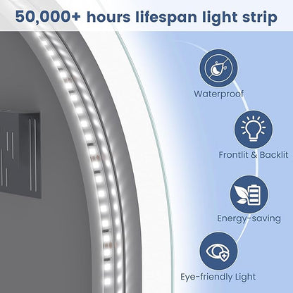 STARLEAD 40" LED-Bathroom-Mirror-with-Lights, Wall-Mounted with Bluetooth Speaker, Anti-Fog, 3 Color Temperature, Dimmable Brightness, Waterproof, Tempered Glass, Frontlit & Backlit, Round
