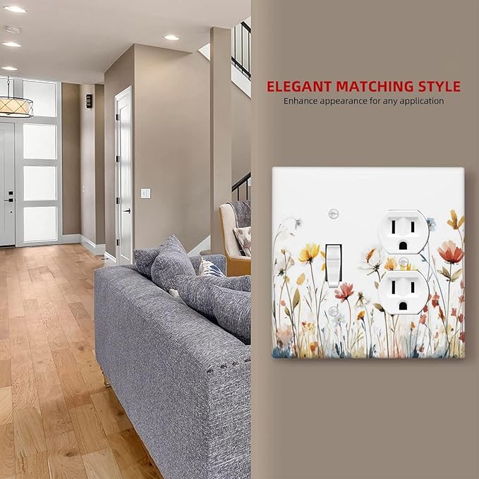 Watercolor Wildflower Colorful Floral Plant Wallplates 1 Toggle 1 Duplex Switch Plate Electrical GFCI Faceplate Decorative Light Switch Covers for Bed Room Living Room Decor