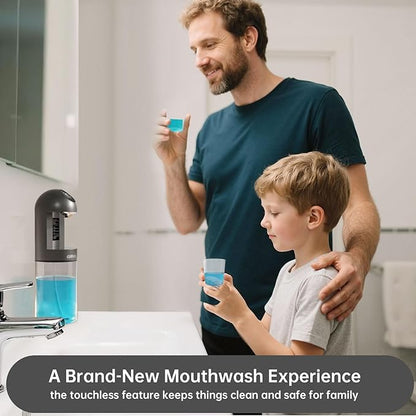 Upgraded Automatic Mouthwash Dispenser with 4 Dispensing Levels for Bathroom-GIMUBABA Smart Mouth Wash Dispenser Sets with 20.3 FL Oz Container,2 Cups & Wall Mount Accessories for Kids & Family(black)