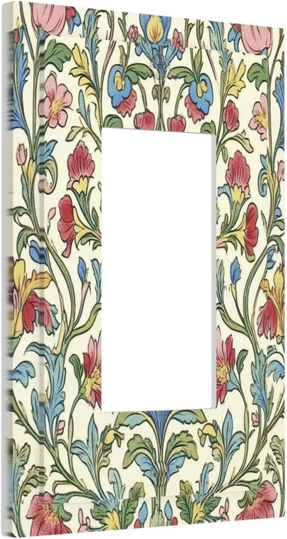 Decorative Outlet Covers Boho Red Floral Morris Plant Leaves 1 Gang Single Rocker Light Switch Cover Plate Wall Plates Gfci Faceplate For Farmhouse Cabin Decor
