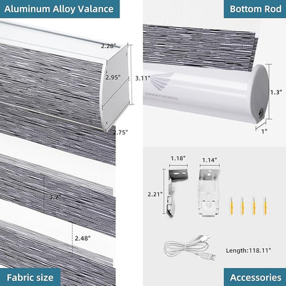 SmartWings Motorized Zebra Roller Shades - Compatible with HomeKit, Alexa, SmartThings, Google; Blackout, Sheer, Remote Control, Smart Home/Office, Customized