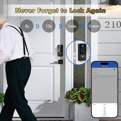 Smart Lock, Upgrade Keyless Entry Deadbolt Smart Lock with Keypad, Fingerprint Door Lock, Smart Locks for Interior Front Door, Biometric Digital Door Lock with Code App Control Auto Lock(Matte Black)