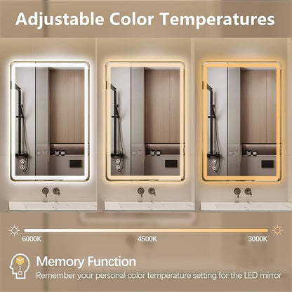 Niccy LED Bathroom Mirror with Lights, 36"x24" Vanity Mirror for Wall Makeup Mirror with Front and Backlit Anti-Fog 3 Colors and Dimmable Light Smart Rectangle Mirror for Bathroom, Gold