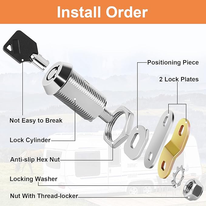 Cam Locks RV Storage Lock Keyed Alike,7/8" Cylinder Fits on 9/16" Max Door Thickness, RV Compartment, Camper, Trailer Replacement Set with 8 Keys, Chrome Finish
