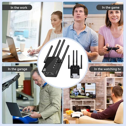 WiFi Extender Signal Booster, Dual-Band 5GHz/2.4GHz 1200Mbps Repeater, Covers Up to 13,888 sq.ft & 150 Devices, Long-Range Internet Booster for Home, Garage, Basement, Outdoor, WPS Easy Setup