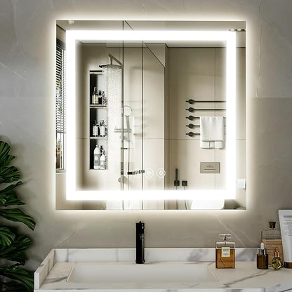 36x36 Inch Smart LED Bathroom Mirror - Anti-Fog Vanity Mirror with Touch Sensor, 3 Color Lighting & Dimmable Memory Function, Lighted Mirror, Modern Bathroom Wall Mirror