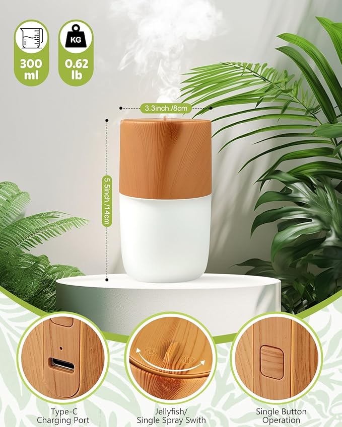 Essential Oil Diffuser, 300ml Ultrasonic Humidifier with 7 Colors, Jellyfish Mist Mode, Quiet Aromatherapy Humidifier, Waterless Auto Off Diffuser Decorative Gift for Home, Office, Yoga
