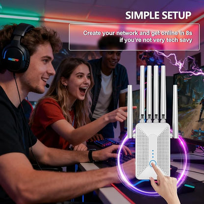 WiFi Extender Signal Booster for Home with 6 Antennas, Stable & Powerful up to 9995 Sq.ft for 60+ Devices, Internet Booster, WiFi Repeater & Wireless Access Point, Easy Setup