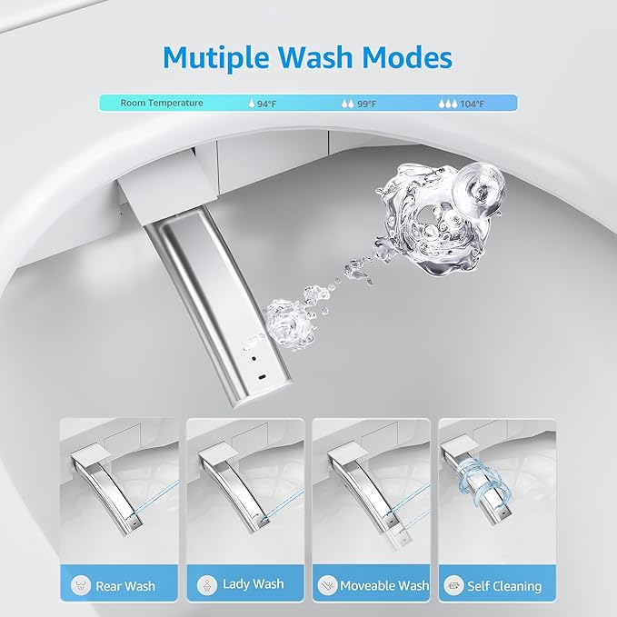 Smart Toilet with Bidet Built In, Heated Seat, Warm Water Wash & Dryer, Tankless Bidet Toilet with Foot Sensor & Night Light, Auto Open/Close Lid & Flush, Wireless Remote, 1.26GPF Water-Saving Design