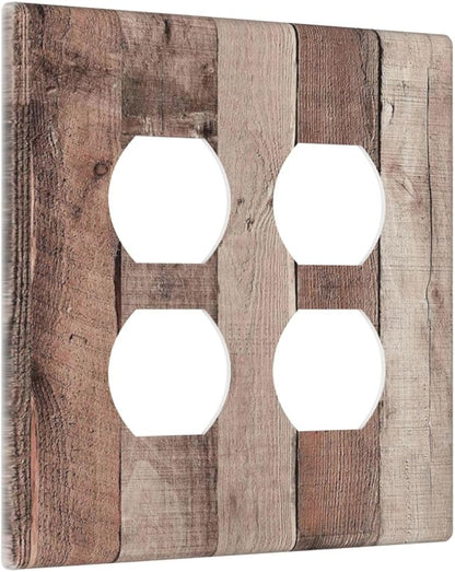 Outlet Covers Retro Wood Brown Farmhouse Barn Wooden 2 Gang Double Duplex Decorative Light Switch Covers Electrical Wallplates Socket Faceplate for Farmhouse Cabin Decor