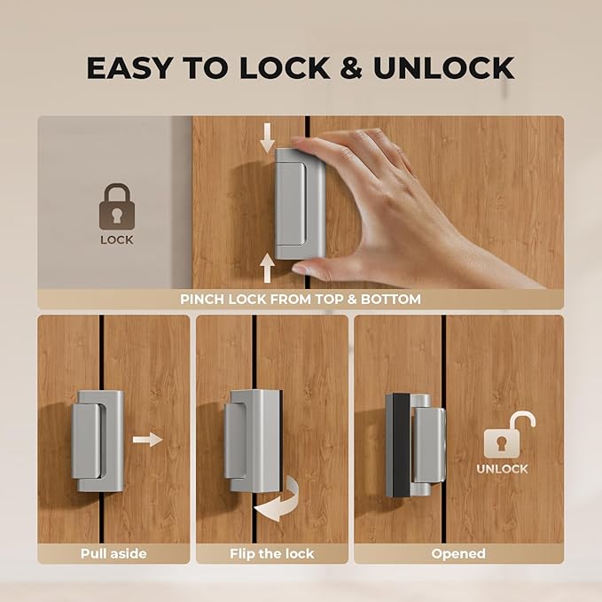3 Pack Home Security Door Reinforcement Lock, Childproof Safety Door Lock Latch Stopper, Removable Screw-Mounted, Prevent Home Unauthorized Entry, Aluminum Construction, Withstands 800 lbs
