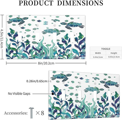 Light Switch Covers Vibrant Turtle Seagrass Watercolor Painting Quad Toggle Electrical Faceplate 4 Gang Wall Plate Decorative Switch Plates for Bathroom living Room Decor