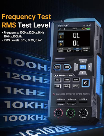 FNRSI LC1020E LCR Meter, 19,999 Counts Resistor Inductor Capacitor Tester, Auto Component Detect, Measures ESR/Q/D/θ/X, 2.8” Color TFT, Dual Parameter Display, Sorting & Open/Short Calibration