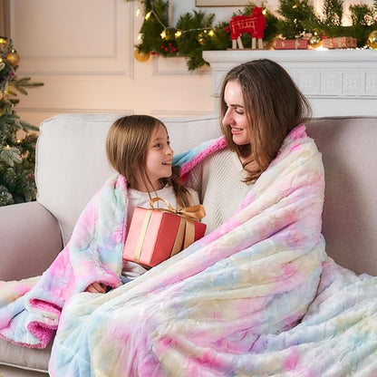 NEWCOSPLAY Super Soft Faux Fur Throw Blanket for Couch Light Rainbow Sherpa Fuzzy Plush Warm Blanket for Sofa Bed (Light Rainbow, Throw(40"x50"))