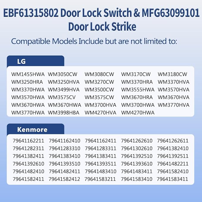 Upgraded EBF61315802 Washer Door Lock Switch & MFG63099101 Washer Door Lock Strike for LG/Kenmore Washing Machine, 2 Pcs Replacement Parts