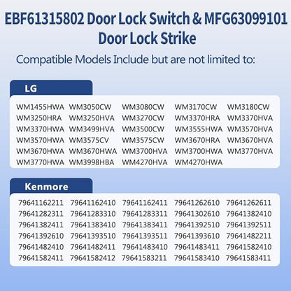 Upgraded EBF61315802 Washer Door Lock Switch & MFG63099101 Washer Door Lock Strike for LG/Kenmore Washing Machine, 2 Pcs Replacement Parts