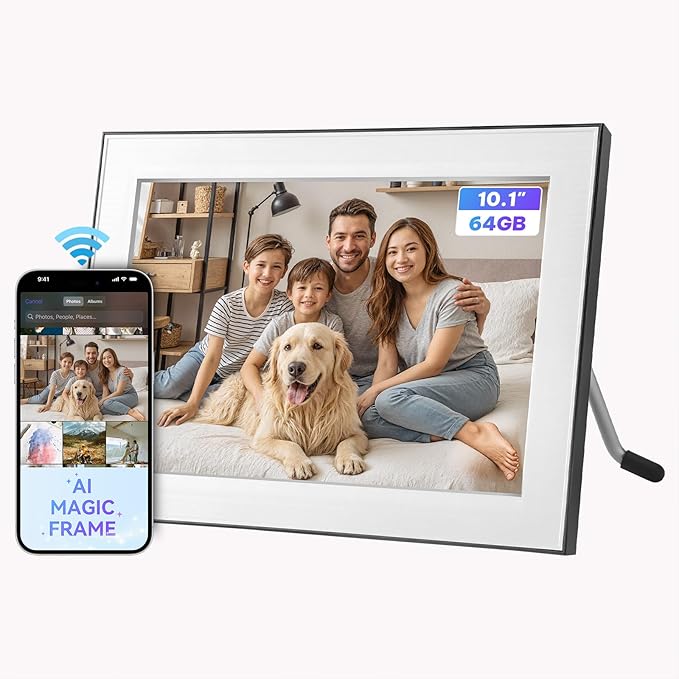 Digital Picture Frame - 10.1" HD Display AI Magic Frame, Touch Screen Digital Photo Frame with Easy Setup, Unlimited Cloud Storage, Gifts for Parents and Grandparents