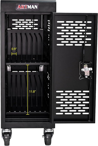Laptop Charging Cart, Laptop Storage Cart with 16-Bay, Mobile Charging Cabinet for iPads up to 14", Chromebook Devices, Cord Management, Access Lock.School,Business.Black