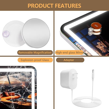 Hasipu Vanity Mirror with Lights, 37.4" x 26" LED Makeup Mirror, Lighted Makeup Mirror with Dimmable 3 Modes, Touch Screen Control Vanity Mirror Round White