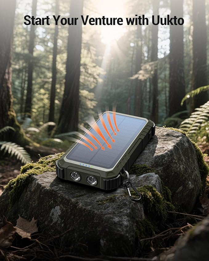 Power-Bank-Solar-Charger 45800mAh Fast Charging with 3 Built-in Cables LED Flashlight Portable External Battery Pack Compatible with iPhone, and-roid, Tablet, Drone, Camera