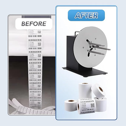 Automatic Label Rewinder Speed-Adjustable Label Rewinding Machine, Synchronized with Printer, Adjustable Core Holder 1"- 3", Label Width 120mm/4.72 inch,Roll Diameter 185mm/7.28"