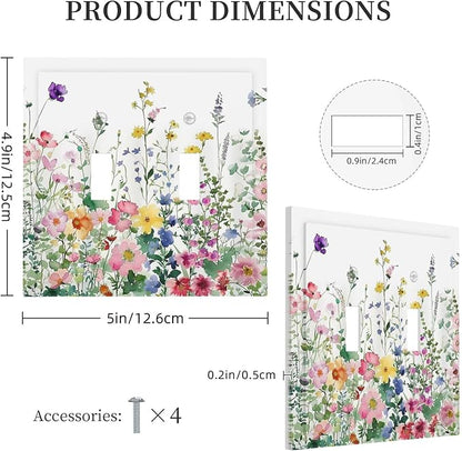 Decorative Switch Plates Boho Colorful Flowers Plant Rustic Wildflower 2 Gang Double Toggle Outlet Light Switch Cover Wall Plate Electrical Faceplate for Bed Room Bathroom Decor