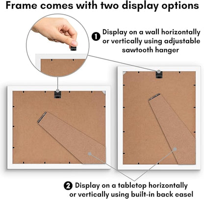 Americanflat 9x12 Picture Frame with Shatter-Resistant Glass - Signature Collection - Gallery-Style Frames Made of Engineered Wood - Photo Frame for Tabletop and Wall Display - White