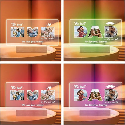 Personalized Birthday Gifts for Dad, Customized Picture Frames with Photo, Custom Photo Frame with Night Light, Personalized Gifts for Dad