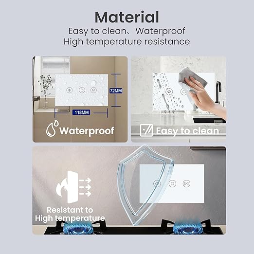 Smart Curtain Switch 118X72X34MM Neutral Wire Required, 2.4GHz WiFi,Tempered Glass Panel, Multi-Control Way Work with Alexa and Smart Life, White WiFi Curtain