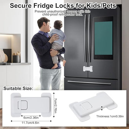 Fridge Locks for Kids, Child Proof Refrigerator Lock, Baby Safety French Fridge Door Lock, Child Cabinet Locks with Strong 3M Adhesive, No Drill, Tool-Free Install (1 Pack, White)