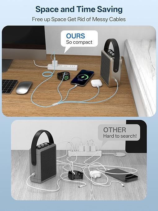 Travel Essentials, 4 in 2 Multi Charging Cable for Apple Watch Charger/iPhone Charger,USB C Cable Cord for iPhone 17-11/iWatch Ultra/10-2/Galaxy S25-S20, Android Phones, Kindle, MP3-Blue,4FT