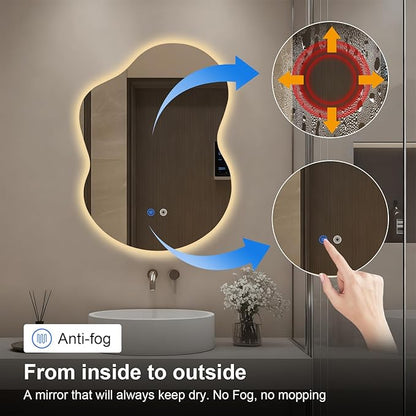 Asymmetrical Lighted Mirror for Bathroom,Modern LED Vanity Mirror with Backlit,Fog-Free,Tri-Color Dimmable Lighting with Memory Function,Hardwire Ready [Horizontal/Vertical] 30" H x 22" W