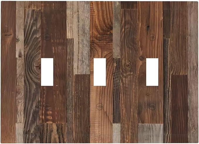Vintage Brown Wooden Boards Print Wood Grain Decorative Switch Plates 3 Gang Wall Plate Triple Toggle Light Switch Cover Faceplate Electrical Wall Panels for Farmhouse Home Decor