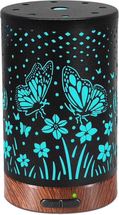 Essential Oil Diffuser - 150ML Metal Aromatherapy Diffuser for Essential Oils with 7 Colors Lights Gifts for Mom Auto Shut-Off & Ultrasonic Cool Mist Diffuser, Ambience for Home