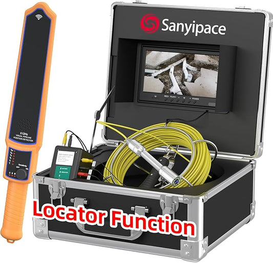 Sanyipace Sewer Camera with Locator 165 FT/50 M, Drain Pipe Inspection Camera with Detector, Waterproof Cámara Probe w/h 512Hz Transmitter, Distance Counter, 9" Color Screen, 16GB TF Card, 5mm Cable