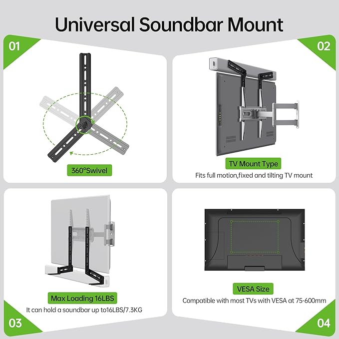 USX MOUNT Soundbar Mount, Sound Bar Mount for Mounting Above or Under TV, Fits Most of Sound Bars Up to 16 Lbs, with Detachable Extension Plates