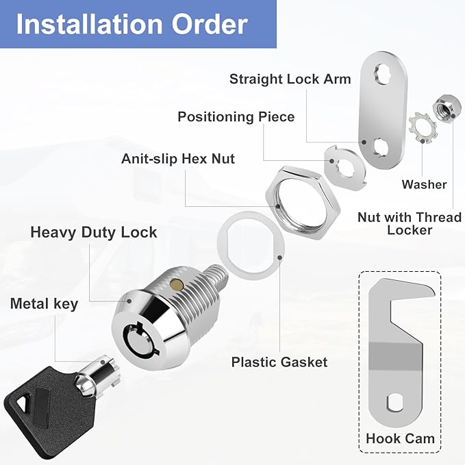 5/8' Cabinet Cam Lock Keyed Alike, Hook Cam Tool Box Lock for RV Storage Compartment Door Tool Cart Mailbox with Manual, Zinc Alloy (5/8 Inch 2 Pack)