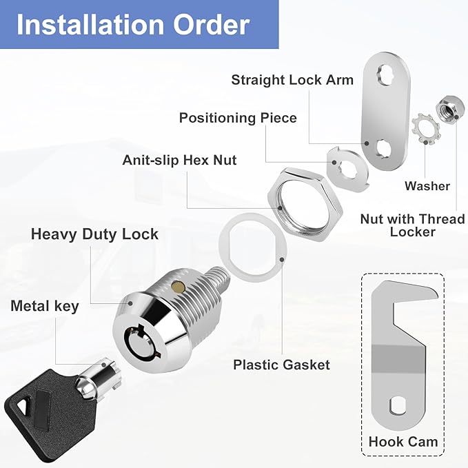 5/8' Cabinet Cam Lock Keyed Alike, Hook Cam, Tool Box Lock for RV Storage Compartment Door Tool Cart Mailbox with Manual, Zinc Alloy (1 Pack)