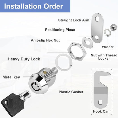 5/8' Cabinet Cam Lock Keyed Alike, Hook Cam, Tool Box Lock for RV Storage Compartment Door Tool Cart Mailbox with Manual, Zinc Alloy (1 Pack)