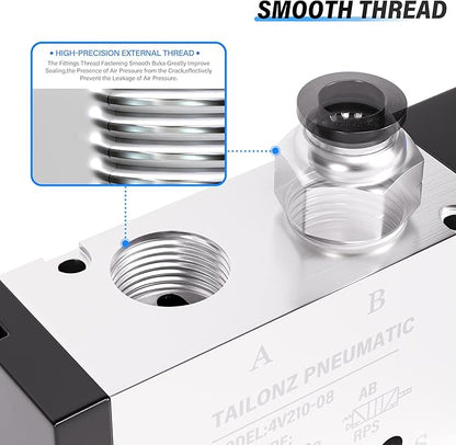 TAILONZ PNEUMATIC 1/4"NPT Solenoid Valve 4V210-08 DC24V Single Coil Pilot-Operated Electric 2 Position 5 Way Connection Type Junction Box