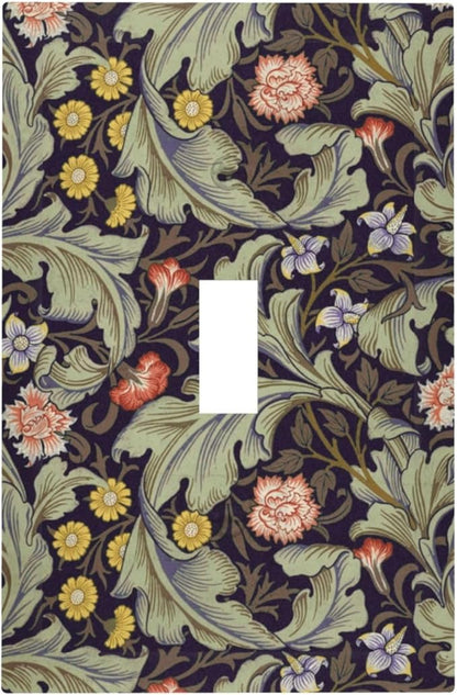 Boho William Morris Floral Green Leaves Flower Decorative Light Switch Cover 1 Gang Single Toggle Device Electrical Faceplate Switchplates Decorator Outlet Wall Plate for Farmhouse Home Decor