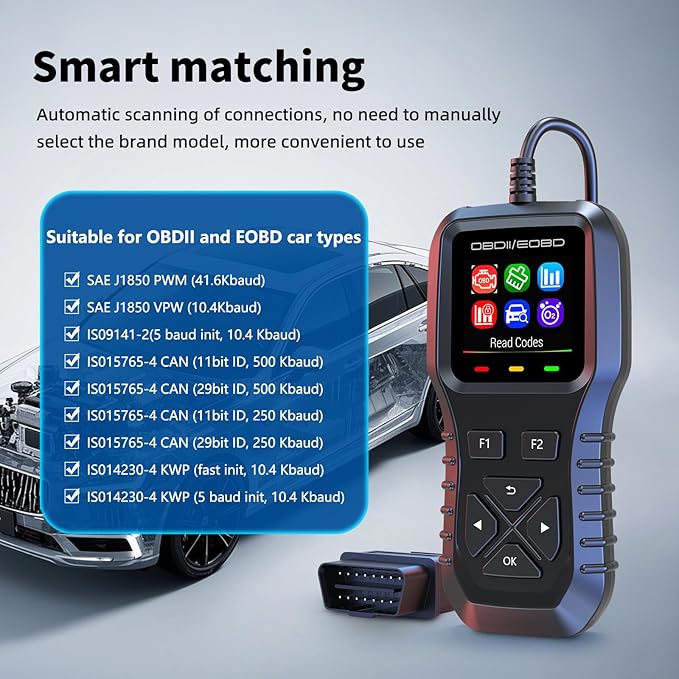 K1 obd2 Scanner,obd2 Scanner Diagnostic Tool,Car Code Reader for Check Engine Light, Real-Live Data, Freeze Frame with Colour Screen, Multilingual Plug & Play for All OBDII & EOBD Vehicles