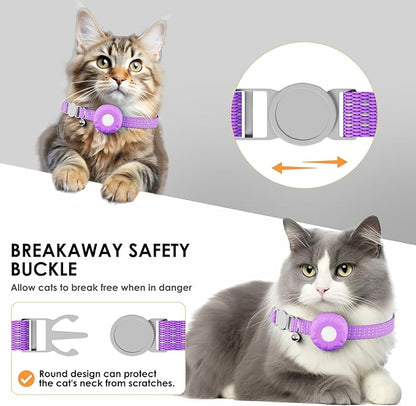 Cat GPS Tracker for Cats, Cat GPS Tracker Collar with Safety Elastic Buckle, Compatible with Apple Find My App (Only iOS), No Monthly Fee, Purple