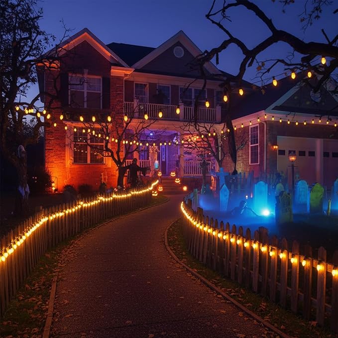 C7 Orange LED Light Bulbs, 25-Pack E12 Base, Halloween & Outdoor String Lights, Waterproof, Energy-Efficient Night Light Bulbs, Replacement Bulbs for Porch, Patio, Yard & Holiday Decor