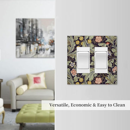 Boho William Morris Floral Green Leaves Flower Decorative Outlet Covers 2 Gang Double GFCI Rocker Electrical Wall Panels Light Switch Cover Plate for Farmhouse Home Decor