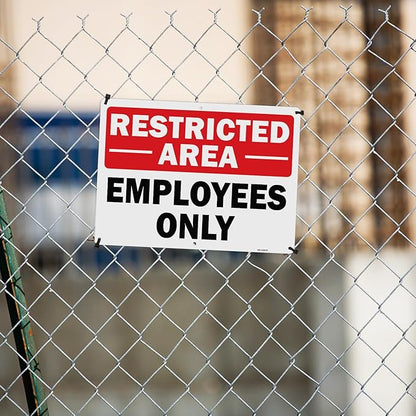 T&R Restricted Area Sign Employees Only Sign - 2 Pack - 14 x 10 Inches Rust Free .040 Aluminum - UV Protected, Waterproof, Weatherproof and Fade Resistant - 6 Pre-drilled Holes