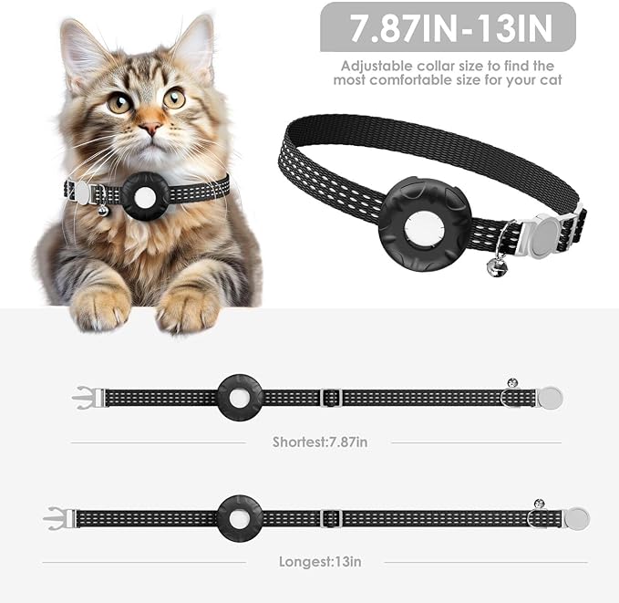Cat GPS Tracker for Cats, Waterproof Pet GPS Tracker Compatible with Apple Find My App (Only iOS), No Monthly Fee (White Tracker, Black Cat Collar)